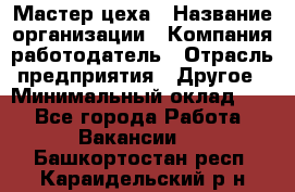 Мастер цеха › Название организации ­ Компания-работодатель › Отрасль предприятия ­ Другое › Минимальный оклад ­ 1 - Все города Работа » Вакансии   . Башкортостан респ.,Караидельский р-н